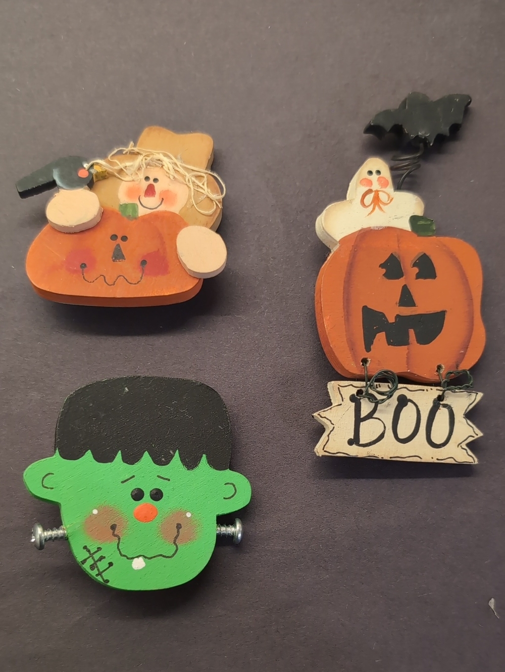 Halloween Accessory Set (3)- Orange & Green Pumpkin and Monster Pins